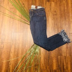 High-low custom shredded jeans